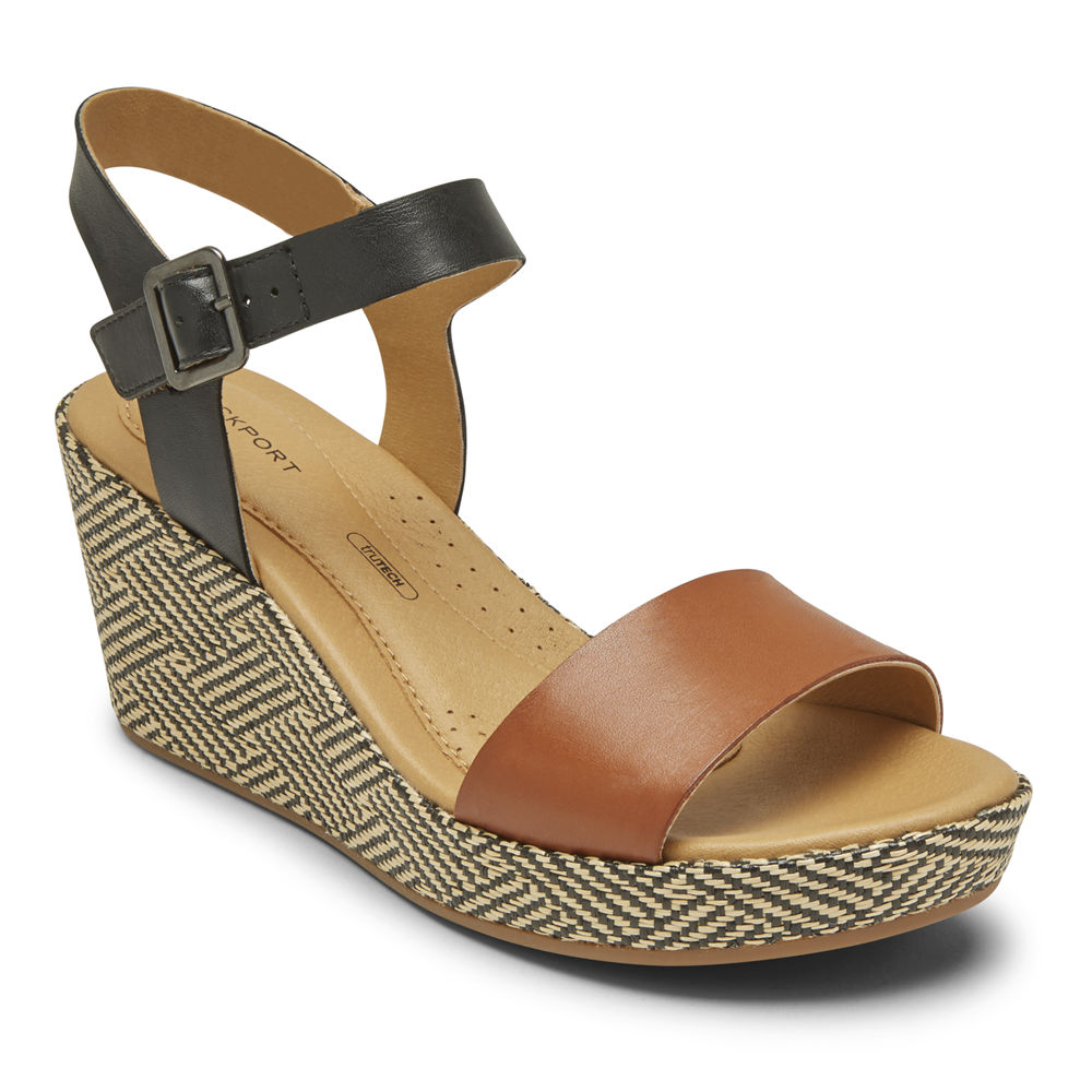 Sandálias Rockport Mulher Pretas/Marrom - Lyla Ankle-Strap - 51842TKNI